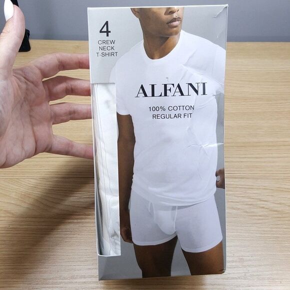 ALFANI Shirt Mens Small White 4-Pack Crewneck T-Shirt 100% Cotton Tagless Crew - Picture 1 of 5